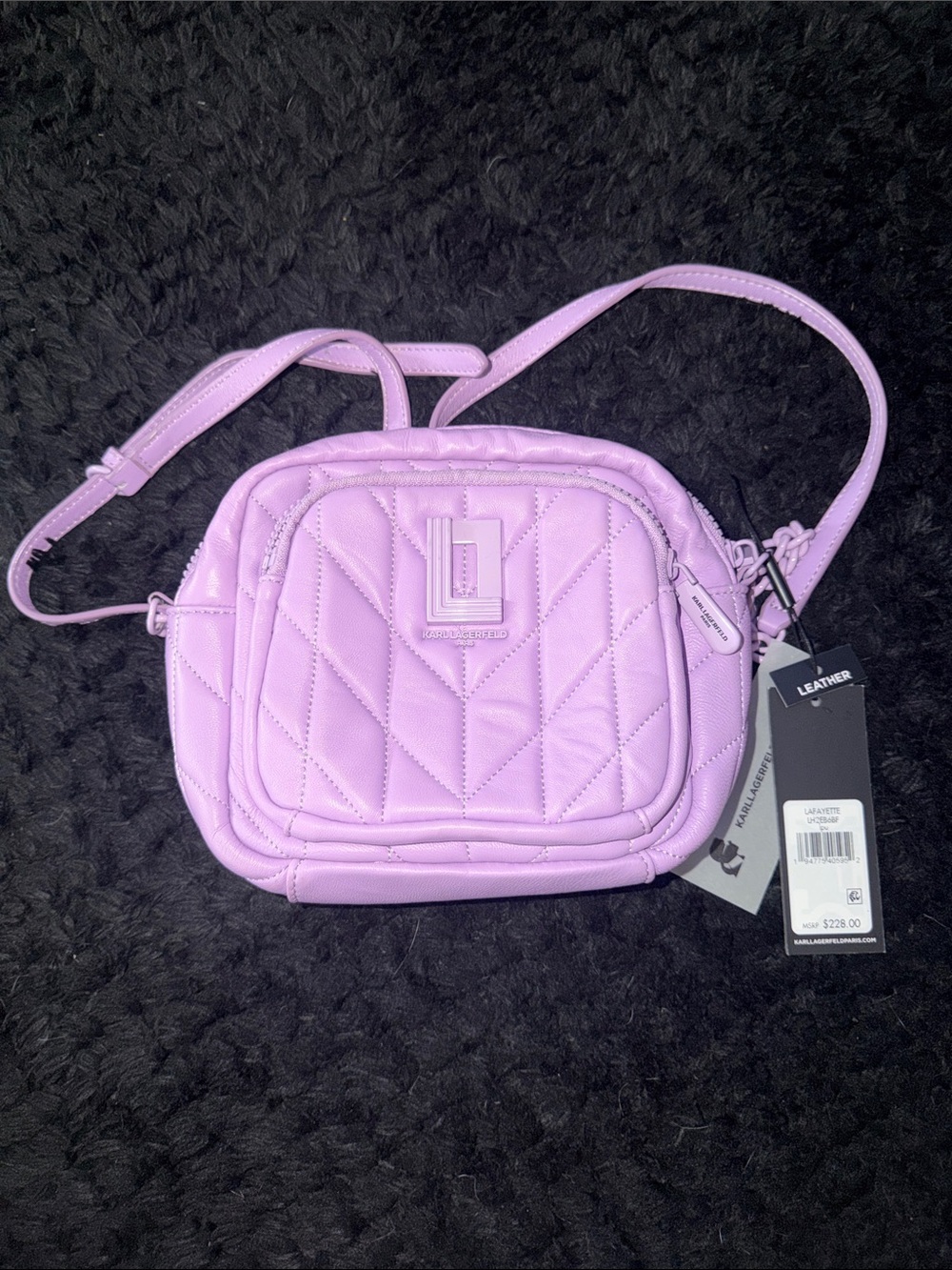Karl Lagerfeld Lafayette Lavender Quilted Leather Crossbody Bag
